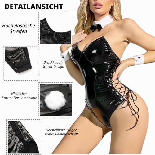 Sexy Hasen-Outfit für Damen, Anime-Cosplay-Kostüme, Lackleder, Dessous, Bodysuit, Einteiler, Hasenmädchen, Senpai, Rollenspiel, Halloween, Uniform, Catsuit für Karneval, Weihnachten – Bild 4