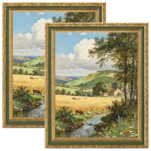 Image of eletecpro 8x10 Vintage Picture Frame, Glass Cover, Light Green, 2-Pack | Display Photo 5x7 with Mat or 8x10 without, Horizontal or Vertical, Tabletop or Wall Decor