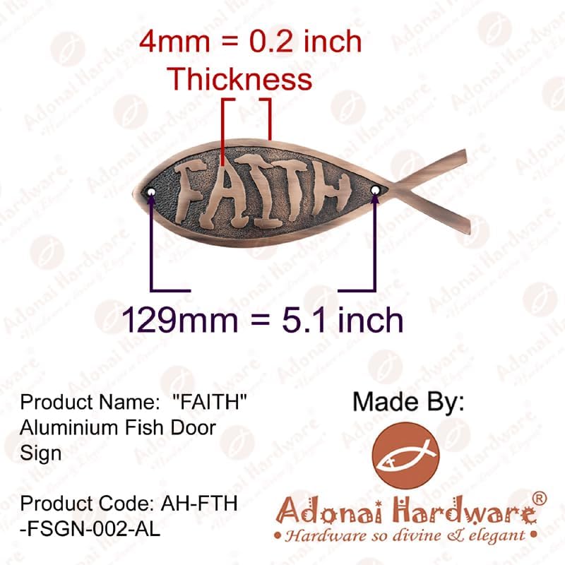 Adonai Hardware Faith Brass Fish Door Sign - Antique Brushed Nickel