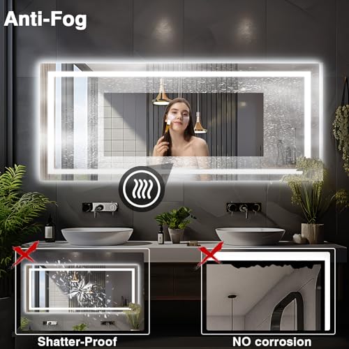 96"x36" Large LED Bathroom Mirror with Lights (Front and Backlit), Anti-Fog Lighted Mirror for Wall, Stepless Dimmable Lighted Mirror, 3 Colors Smart Mirror (Horizontal/Vertical)
