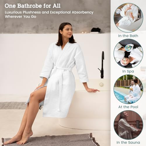 Pearl Linens Cotton Terry Shawl Collar Bathrobe - Soft, Lightweight & Absorbent Unisex Spa Robe for Women & Men - 1 Piece3