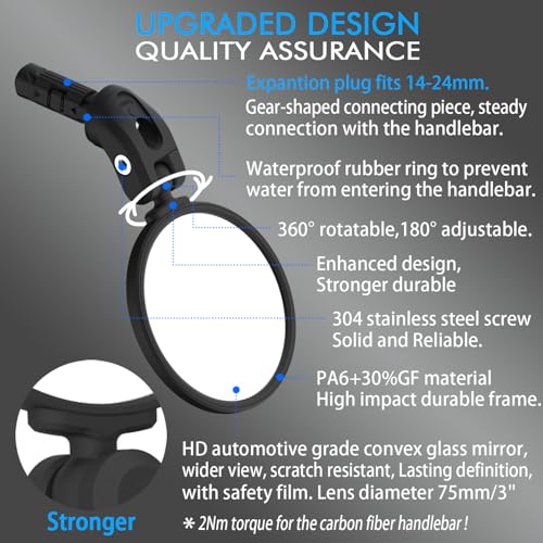 image for BriskMore Bike Bar End Mirror for Scooter Electric Bikes - HD Glass Co