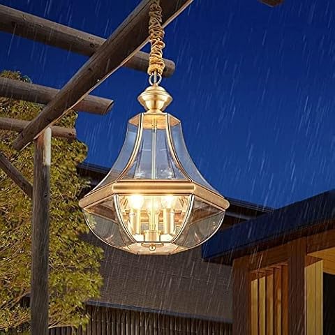 ULLGO External Copper Pendant Light IP44 Outdoor Waterproof Lantern Chandelier E14 3-light Anti-rust Hanging Ceiling Lamp Suspended Mounted Luminaire Pavilion Sun Room Lighting Cover