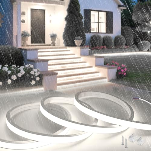 SUCIKORIO 5 Metri Striscia LED Neon Senza Trasformatore, Silicone 220V Strisce Led Esterno Impermeabile IP65 Flessibile Luci Leds Camera da Letto Bianco Freddo 6000K Tagliabile 120 LED/m LEDs Strip