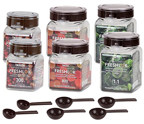 タケヤ公式 オリジナル6点セット 保存容器 角型 300ml 800ml 1100ml 各2個 スプーン付き FRESHLOK 高気密性 密閉 密封 冷蔵庫 プロテイン スパイス 調味料 小麦粉 片栗粉 パン粉 ナッツ お菓子 キャニスター TAKEYA