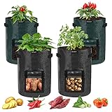 DSUNDY Saco de Para Bolsas de Plantación 10 Galones 45L Bolsas de Plantación de Patatas 4 Piezas Bolsas de Plantación de Tomate con Asa Para Patatas Verduras Jardín al Aire Libre (Verde x 2,Negro x 2)
