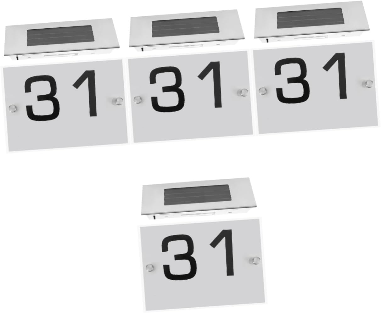 DOITOOL 4sets Solar Address Plaque Led Lighting Stainless Steel Solar House Number Sign for Outdoor Use Intelligent Light Control for Visibility House Number Display