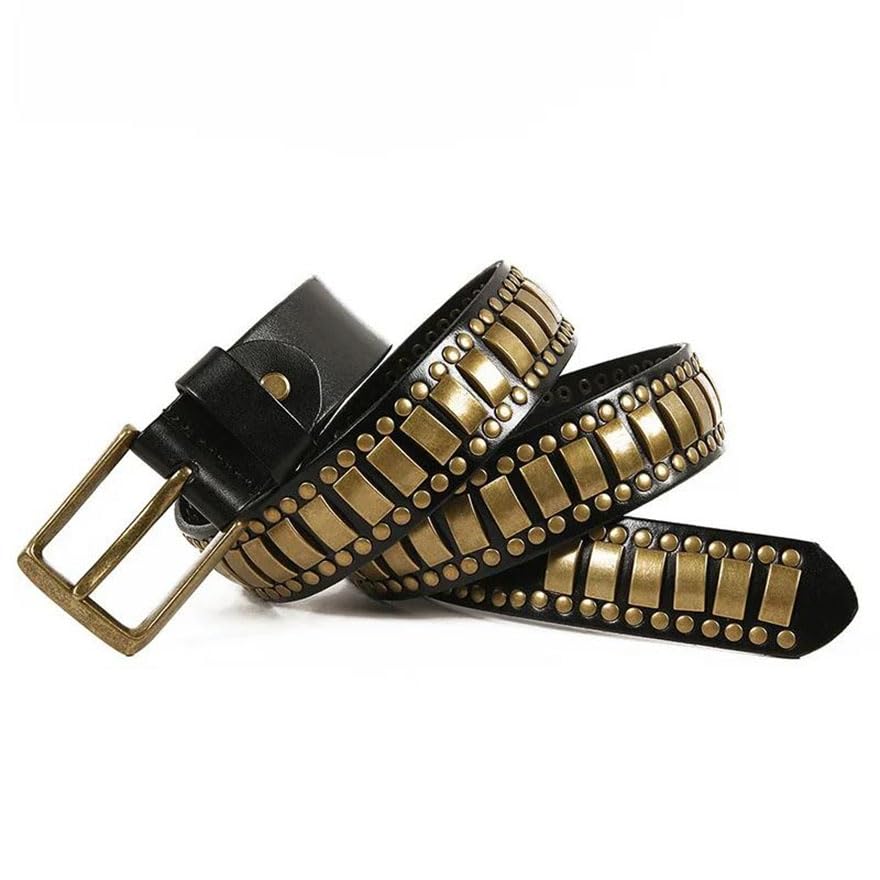 Men 3.8cm Leather Vintage Metal Punk Jeans Belt Street Style Studded Belt2
