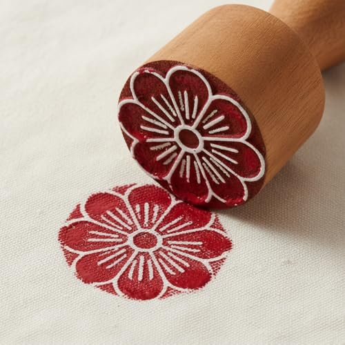 Image of RENIQ Wooden Printing Block for Fabric & DIY Craft | Handcrafted Indian Design Stamp for Textile, Pottery, Mehndi & Home Decor (Multicolor25)