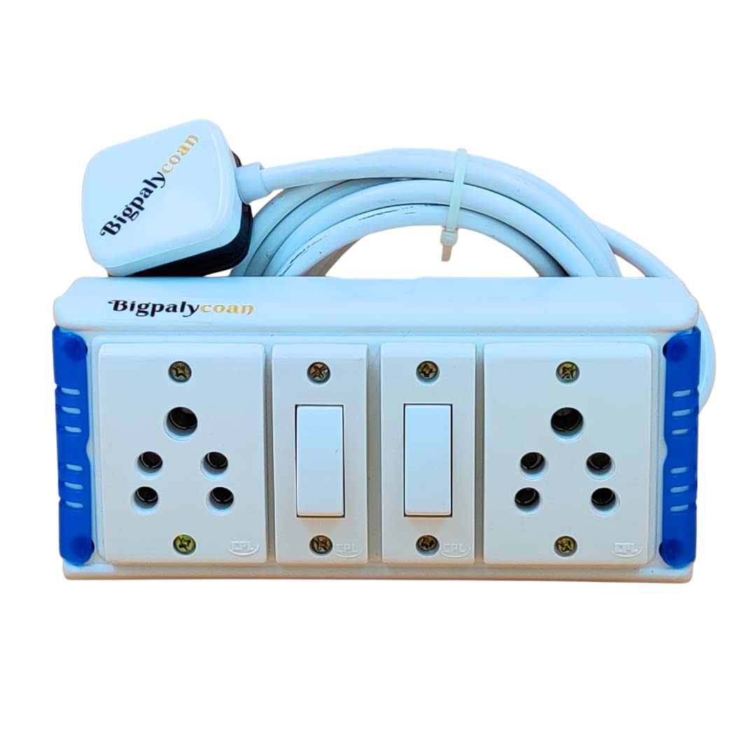 Bigpalycoan 2 Way Extension Multi Outlet Electrical Switch Board with Individual Switch Heavy Duty Long Cord (Max. Rating 1200W- 230V) PVC Blue/Green-White (5 Meter Cord) (B0C3CRLY6N) Amazon Price History, Amazon Price Tracker