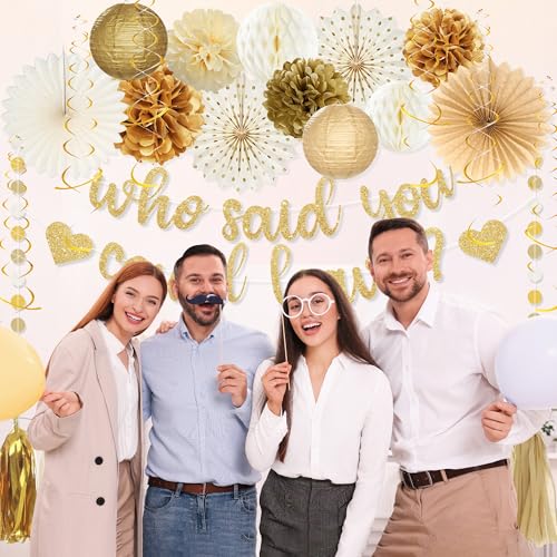 Image of Roetyce Farewell Party Decorations Women Men, Gold Glitter Who Said You Could Leave Banner, Going Away Leaving Goodbye Party Supplies for Coworker Friends, Retirement Photo Backdrop Background Decor