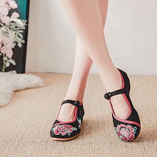 Fashion Handmade Vintage Women Ballet Flats Old Beijing Chinese Traditional Embroidered Cloth Single Shoes for Woman (Color : Black, Size : Code 36) (Black Code 37)2