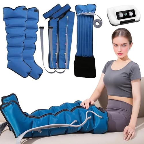 Presoterapia para Casa - 6 Cámaras Botas Presoterapia para Piernas y Abdomen y Cintura Masajeador de Piernas con Compresión de Aire, Drenaje Linfático y Alivio Muscular (Blue, 2legs+2arms+waist)
