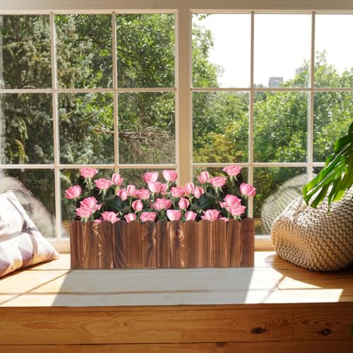 Jardinière en bois style piquet robuste avec base de fleurs réaliste extérieure