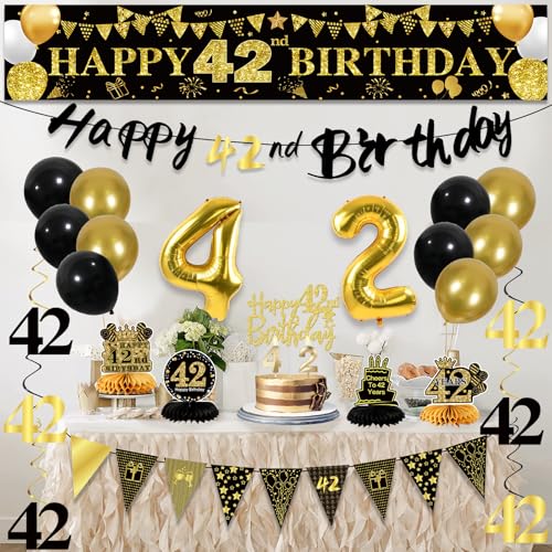 Image of 42nd Birthday Decorations for Men, Black Gold 42nd Party Decoration Kits