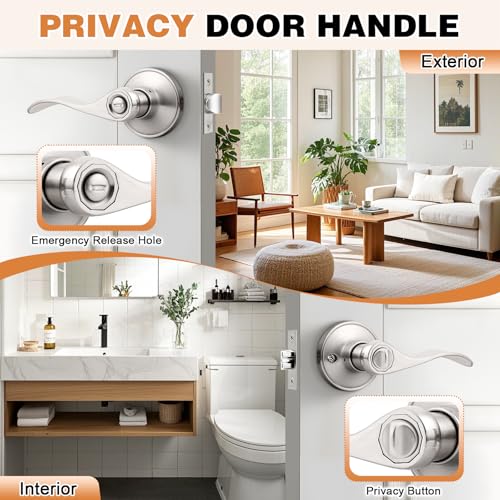 Probrico Left/Right Handed Door Lever Handle Privacy Locket Bed/Bath Knob, Satin Nickel Finish by Probrico - Image 3