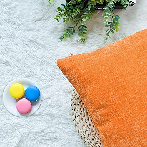 Image of CaliTime Pack of 2 Cozy Bolster Pillow Covers Cases for Couch Sofa Home Decoration Solid Dyed Soft Chenille 12 X 20 Inches Bright Orange