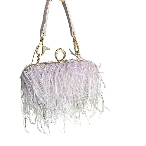 MZPOZB Feather Bag Fashion Feather Wallet Clutch Bag Ladies Diamond Knuckle Rings Dinner Party Wedding Purse Luxury Chic Feather Evening Clutch Handbag(Lavender)