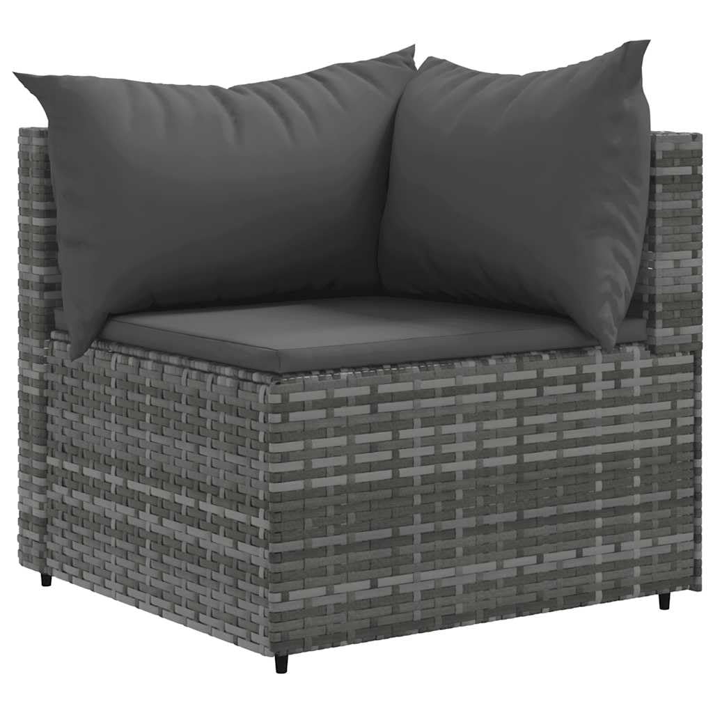 Set di mobili da giardino in polyrattan grigio, 9 pezzi, con cuscini, resistenti ai raggi UV, design modulare per terrazza, balcone, mobili da esterno