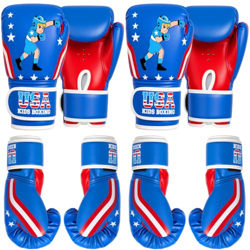 2 Pair 4oz Boxing Gloves for Kids, Youth Boxing Gloves, Blue Hero