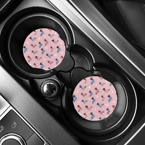 Pensura Cute Dachshund Car Coasters for Drinks Absorbent, Auto Coaster, 2 Pack Car Cup Holder Coasters, Cute Vehicle Accessories for Women and Girls