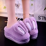 Pantoufles en Coton pour Femmes Slippers,Chaud Moelleux Doux Violet Chaussons Mute en Coin Élégant Oreille De Lapin Cartoon Épais Résistant À l'usure, Doublure en Peluche Lavable Slip-on pour L