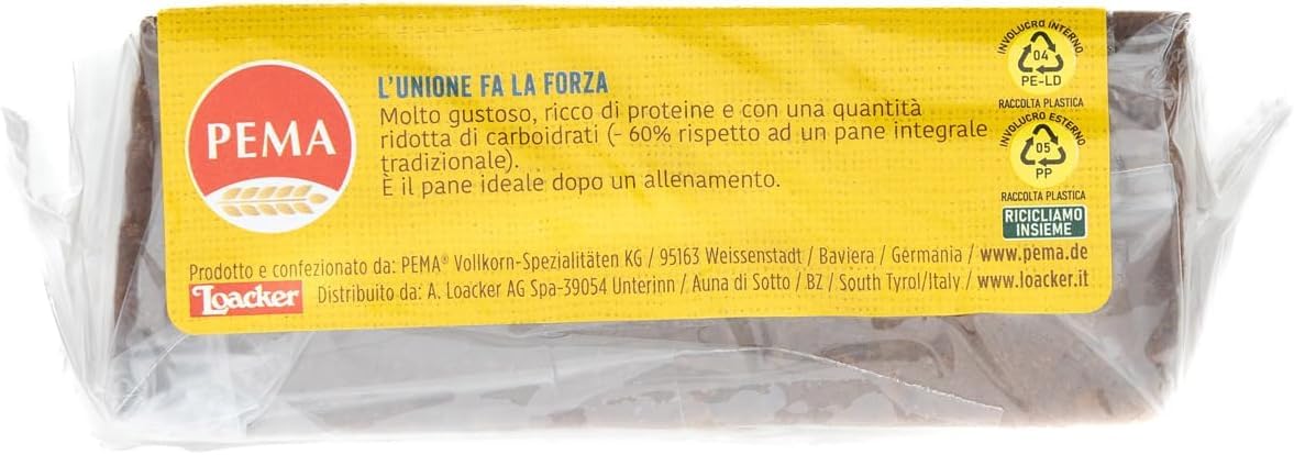 PEMA, Pane Proteico a Ridotto Contenuto di Carboidrati, con Soli Ingredienti Naturali e Ricco di Fibre, 375g