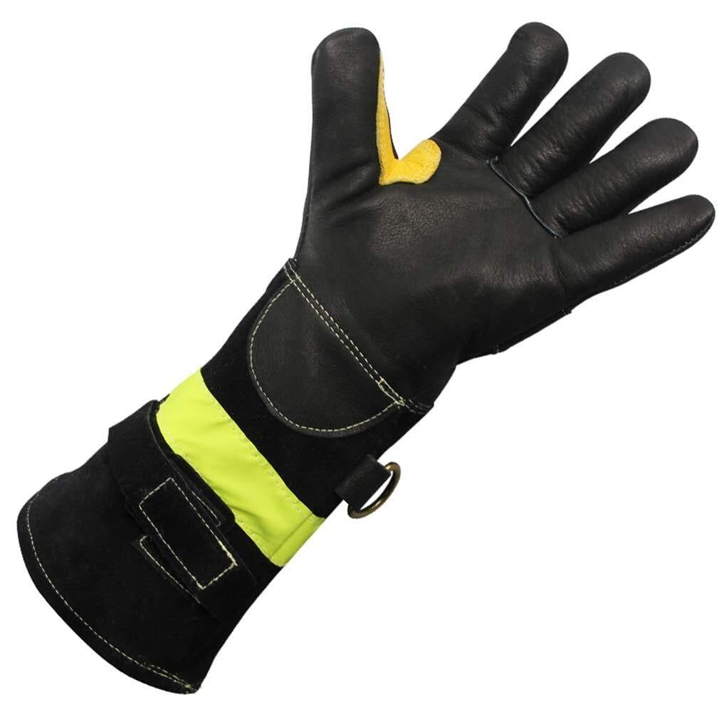 Guantes de Bombero de Cuero Resistente, Resistentes al Calor y al Fuego, repelentes al Agua, con Correa Reflectante, ignífugos, Guantes de Trabajo Pesado