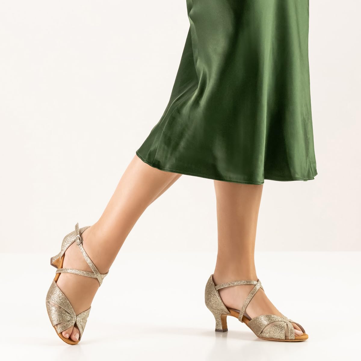 Anna Kern Damskie buty do tańca Aliette 620-50 - brokat złoty - szerokość normalna - 5 cm obcas flare