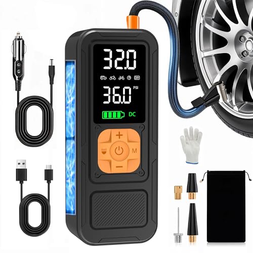 Calmara Y34 Tire Inflator Portable Air Compressor,4X Faster Inflation,6000mAh Cordless/12V DC 150PSI Air Pump for Car Tires with Digital Pressure Gauge/LED Light for Car,Motorcycle,Bike,Ball