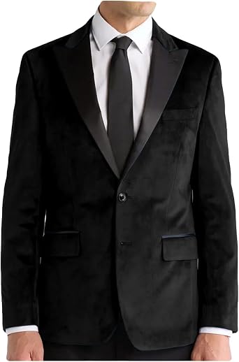 Mens Velvet Blazer Jacket with Satin Collar Slim Fit Formal Party Prom Wedding Evening