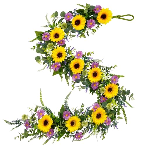 6Ft Sunflower Garland Summer Garland for Mantle with Daisy Lavender