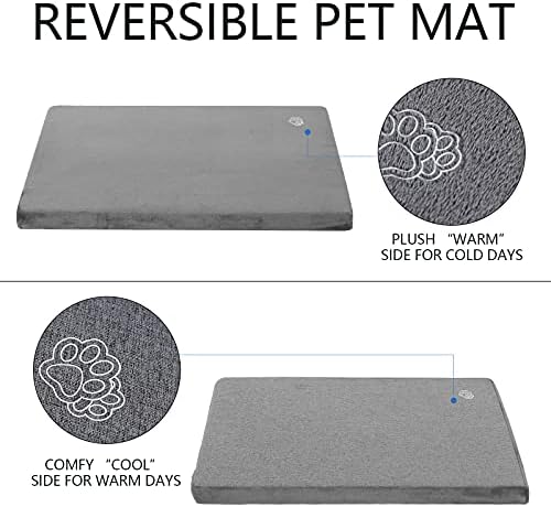 EMPSIGN Dog Bed Small Washable Dog Mat Mattress with Waterproof Liner, Reversible Dog Beds for Dog Crate with Removable Cover, Firm Support Pet Bed, Grey, 61x41x7.6cm