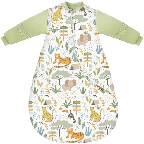Chilsuessy Baby Schlafsack Winter mit abnembar Langarm Bio Baumwolle Babyschlafsack Kleine Kinder Ganzjahres Schalfsack Schlafanzug für Jungen und Mädchen, Cute Zoo/3.5 Tog, 75-90
