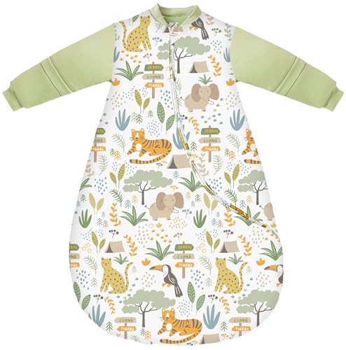 Chilsuessy Baby Schlafsack Winter mit abnembar Langarm Bio Baumwolle Babyschlafsack Kleine Kinder Ganzjahres Schalfsack Schlafanzug für Jungen und Mädchen, Cute Zoo/3.5 Tog, 90-110 cm
