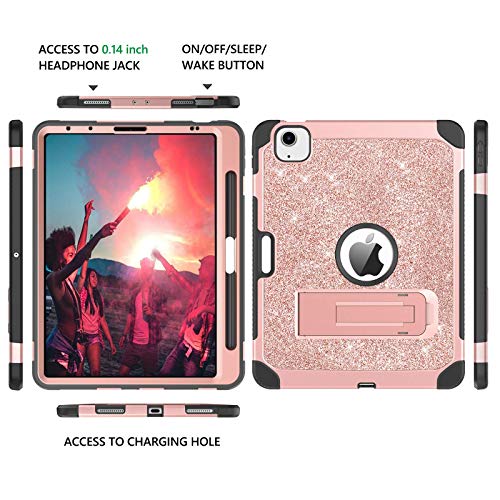 Bentoben Ipad Air 5Th Generation Case, Ipad Air 4Th Generation Case, Glitter Sparkly 3 Layers Shockproof Kickstand With Pencil Holder Protective Tablet Cover For Ipad Air 2022/2020 10.9", Rose Gold #TOP4