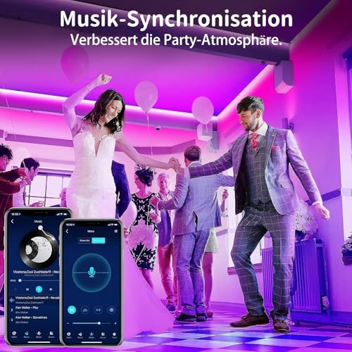 Keepsmile LED Strip 10M RGB, Bluetooth LED Streifen mit APP & Fernbedienung, Musik Sync, Dimmbar Farbwechsel Lichtband, Selbstklebend LED Beleuchtung für Zimmer, Schlafzimmer, Gaming, Party & Deko