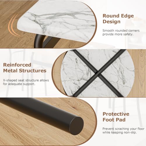 Image of VECELO 3-Piece Dining Table Set for Kitchen Breakfast Nook, Faux Marble Square Tabletop and Metal Frame, for Small Spaces, White & Black