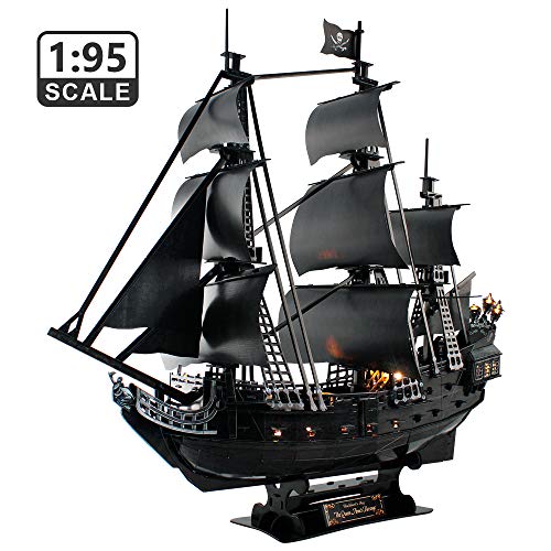 CubicFun 3D Puzzles LED 26.6" Pirate Ship Sailboat Model Building Kits Toy