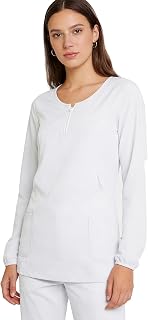 YiZYiF Women Botton Up Zip Front Scrub Jackets Long Jacket with Pockets Tunic Blouse Nurse Grown Underscrubs