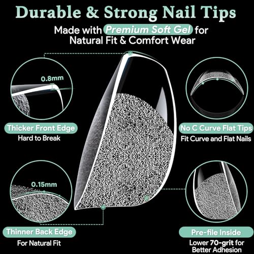 Image of Leykosh Extra Short Coffin Nail Tips - 15 Sizes 330PCS Soft Gel Fake Nails, Half Matte Full Cover Pre-Shaped Clear Press On Acrylic Nails No C Curve Gift for Extension, DIY Home Manicure Beauty Gifts