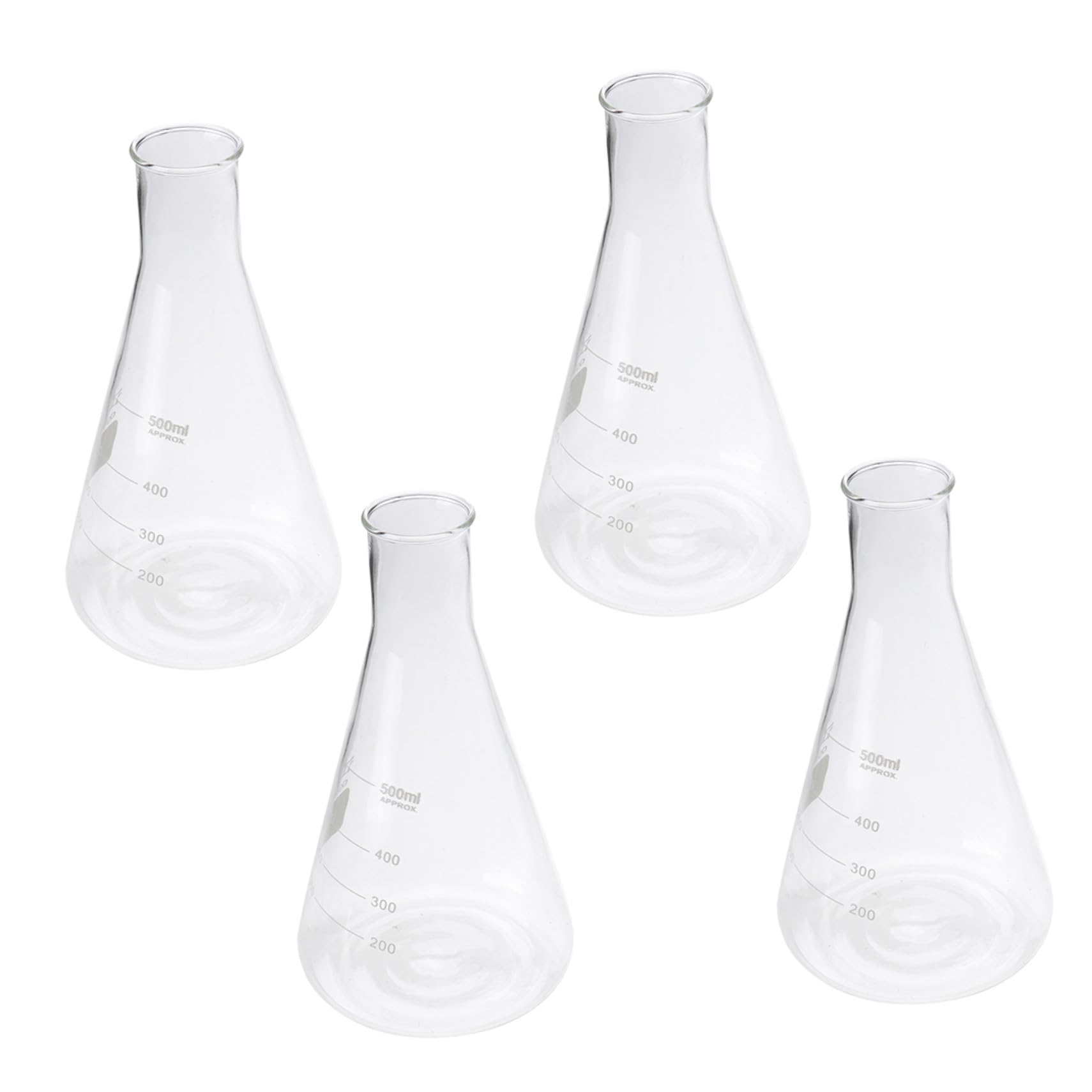 Juego de 4 Matraces Erlenmeyer Cónicos Triangulares de Vidrio de Borosilicato sin Burbujas para Uso en Clase de Química