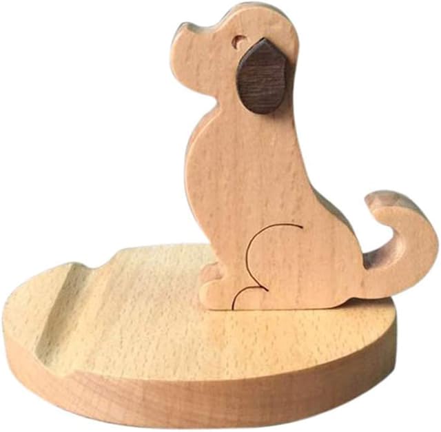 IHONYI Wooden Cell Phone Stand Dog Phone Holder Animal Phone Stand, Novelty Desk Phone stand, Mobile Phone Holder Desk Decoration, for Universal Cell Phone Compatible with Mini Pad Phone X XS XR 11