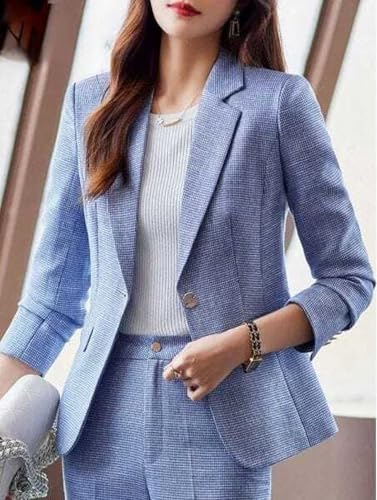 Image of Women's Cotton Blend Casual Printed Full Sleeve Collared Top and Pant Set with Blazer | Western Set for Women