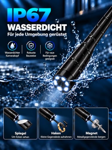Vorth Endoskopkamera mit Licht, 1920P HD Endoskopkamera Handy mit 8 LED-Leuchten, 5M semi-steife Rohrkamera Inspektionskamera iOS und… – Ansicht 6
