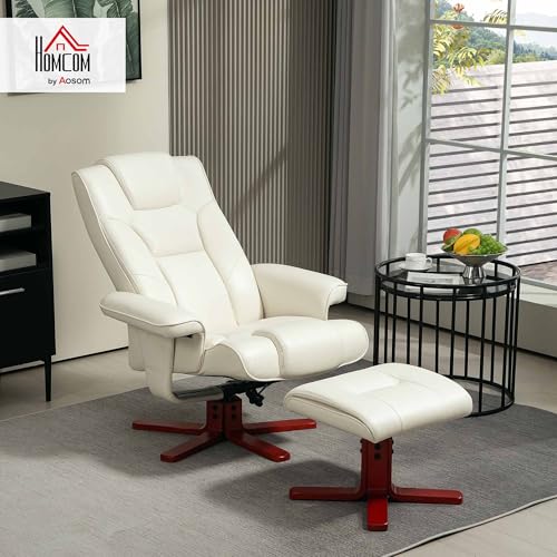 HOMCOM Relaxsessel mit Hocker, Fernsehsessel mit Liegefunktion, Wippfunktion, Gepolstert Liegesessel mit Verstellbarer Rückenlehne, bis 150 kg, für Wohnzimmer, Kunstleder, Cremeweiß – Bild 3