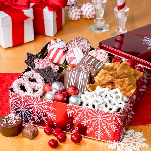 Bonnie and Pop\'s Holiday Tin- with Assorted Christmas Chocolate, Cookies, Pretzels – Festive, Corporate, Family, Gift Basket Idea for Men and Women (Extra Large) - Thumbnail 4