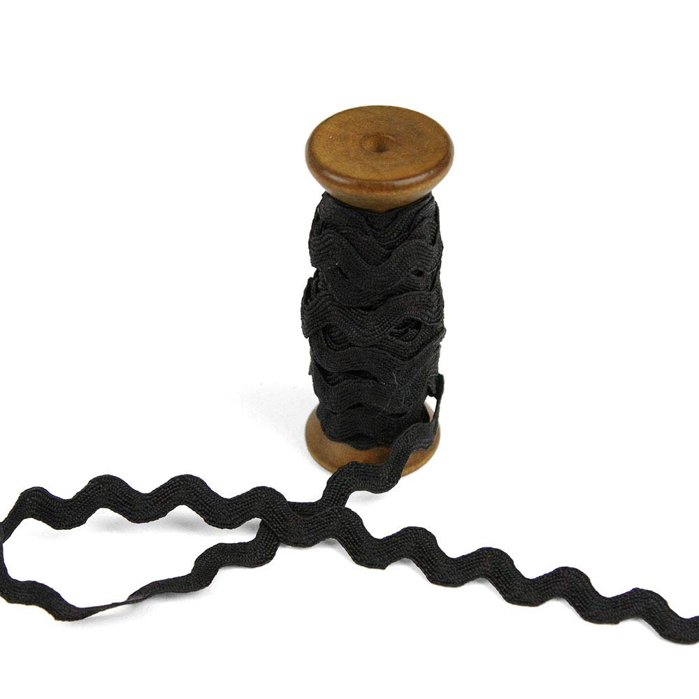 3 Yards of POLLY 8mm Rigid Ric-Rac Trim on a Wooden Spool, Black