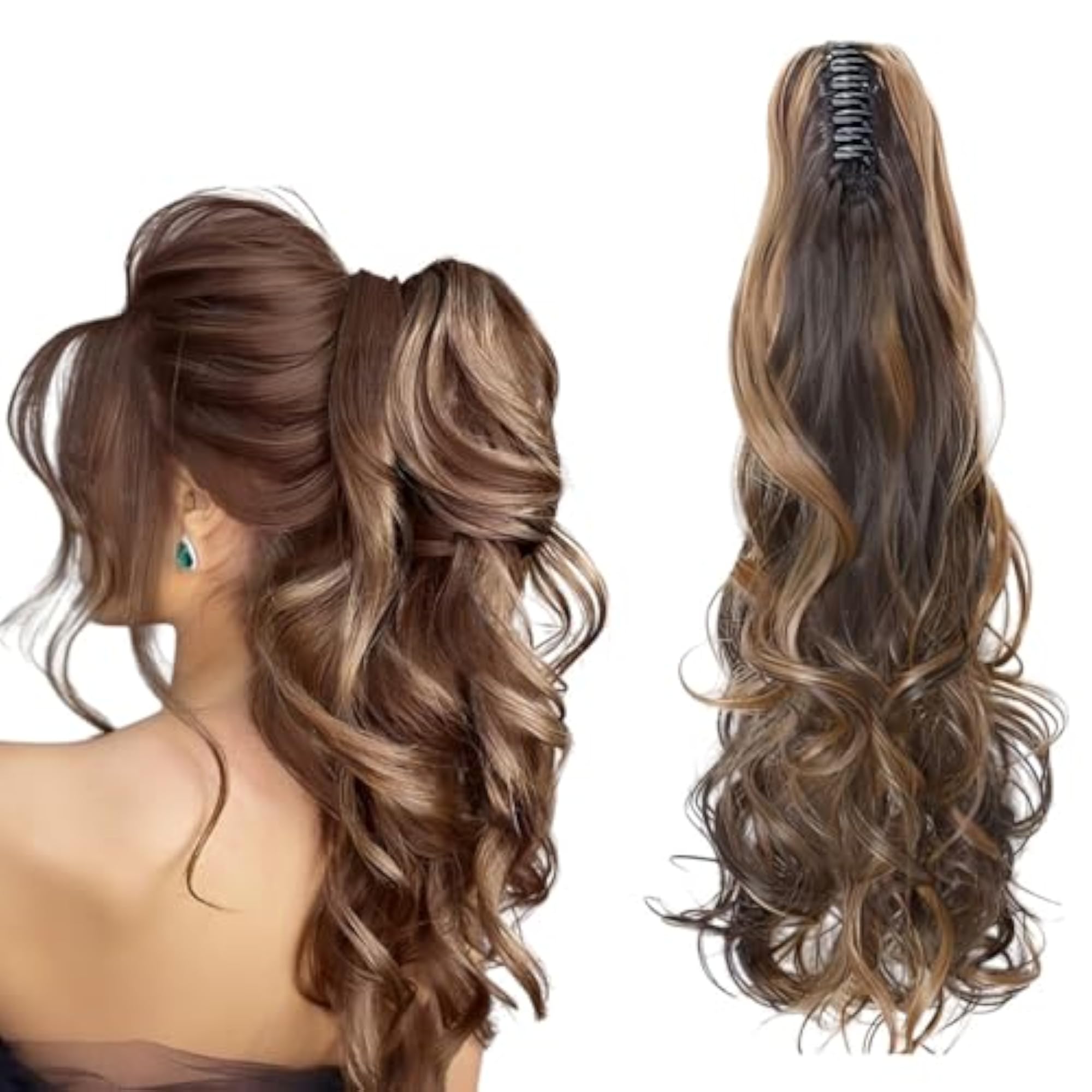 Wavy Ponytail Hair Extension Wig for Women, Highlighted