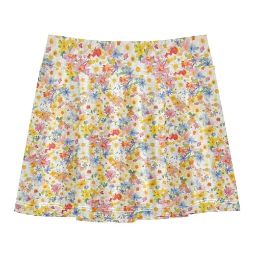 Wildflower Floral Tennis Skirt for Girls with Built-in Shorts Flowy Kids Cheer Skirt with Pockets Performance Skorts